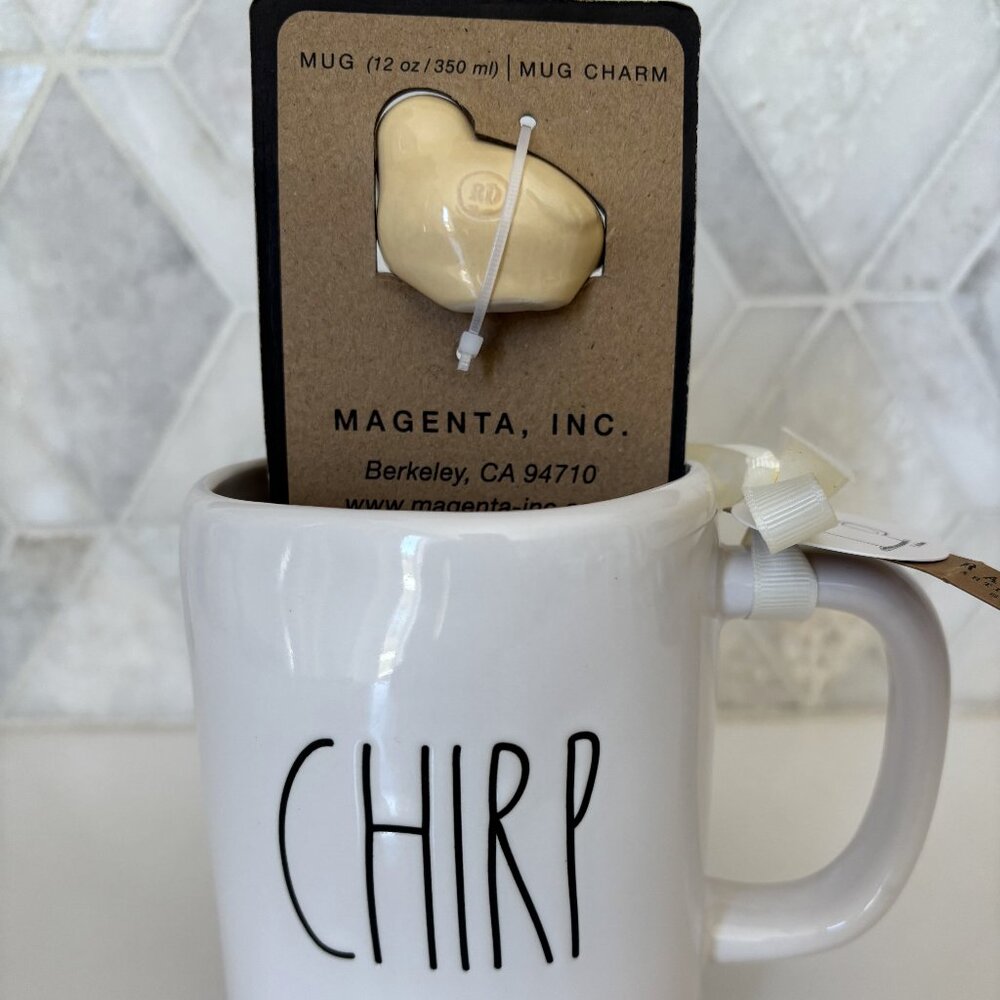 Rae Dunn Chirp White Mug with Yellow Chick Mug Charm New - Picture 1 of 9